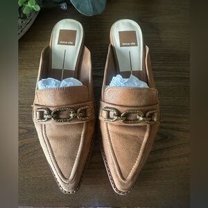 Dolce Vita Tan Loafer with Gold Chain Detail